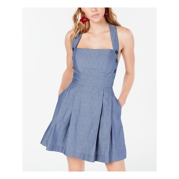 Retro Blue Denim Dot Short Dress NWT - Picture 1 of 5